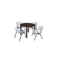 thumbnail image 1 of Regency Kee 42" Round Breakroom Table- Neo Walnut/ Black & 4 'M' Stack Chairs- Grey, 1 of 8