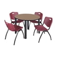 thumbnail image 1 of Regency Kee 42" Round Breakroom Table- Noble Oak/ Black & 4 'M' Stack Chairs- Burgundy, 1 of 8