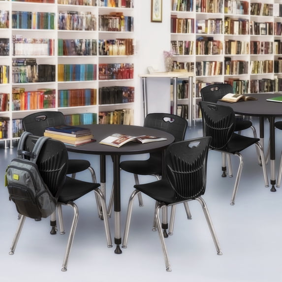 Regency Kee 42 in. Round Adjustable Classroom Table- Grey & 4 Andy 18 in. Stack Chairs- Black