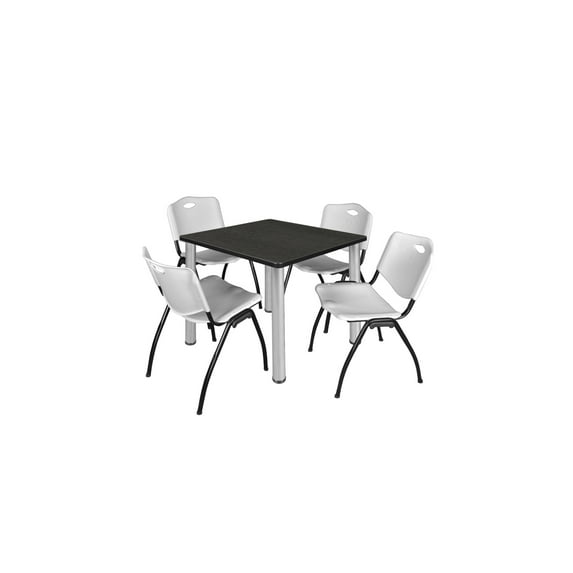 Regency Kee 42" Square Breakroom Table- Ash Grey/ Chrome & 4 'M' Stack Chairs- Grey