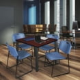 thumbnail image 1 of Regency 42 Square Breakroom Table- Mahogany Top, Black Legs, 4 Zeng Stack Chairs- Blue, 1 of 8