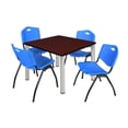 thumbnail image 1 of Regency 42 in Square Breakroom Table- Mahogany Top, Chrome Legs, 4 M Stack Chairs- Blue, 1 of 8