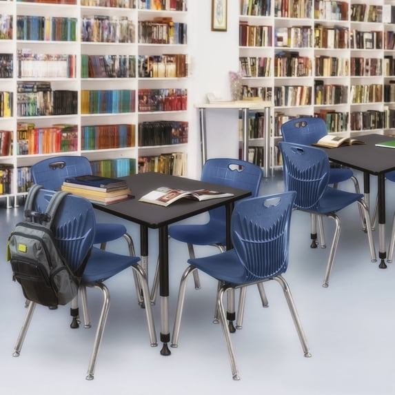 Regency 42 Square Adjustable Classroom Table- Grey & 4 Andy 18 Stack Chairs- Blue