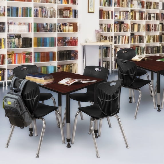 Regency Kee 42" Square Height Adjustable Classroom Table - Mahogany