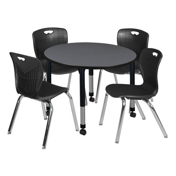 Regency 42 Round Adjustable Classroom Table- Grey & 4 Andy 18 Stack Chairs- Black