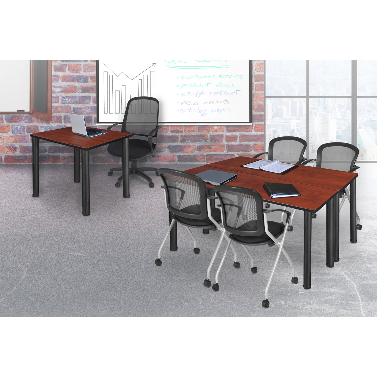Cherry and Black Square Dining Height Table with Steel Legs