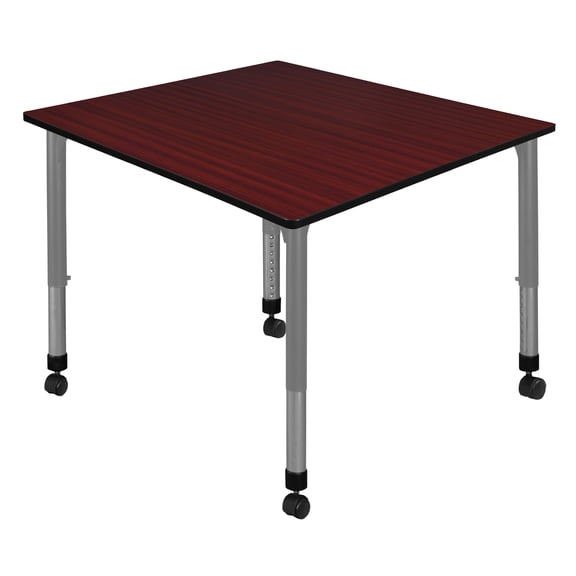 Regency Kee 42 in. Square Height Adjustable Mobile Classroom Activity Table- Mahogany & Grey Base