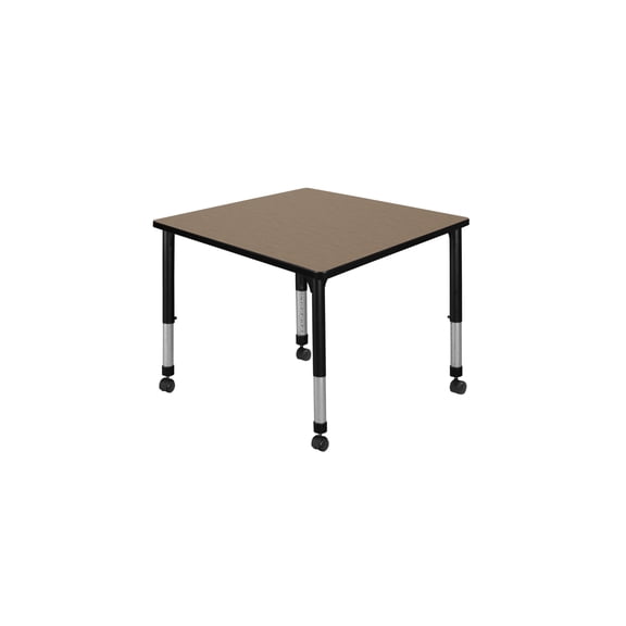 Regency Kee 42 in. Square Height Adjustable Mobile Classroom Activity Table- Noble Oak Top & Black Base