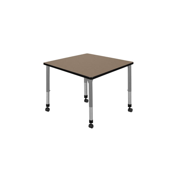 Regency Kee 42 in. Square Height Adjustable Mobile Classroom Activity Table- Noble Oak Top & Grey Base
