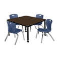 thumbnail image 1 of Regency Kee 42 in. Square Mobile Adjustable Classroom Table- Neo Walnut Top, Black Base & 4 Andy 12 in. Blue Stack Chairs, 1 of 9