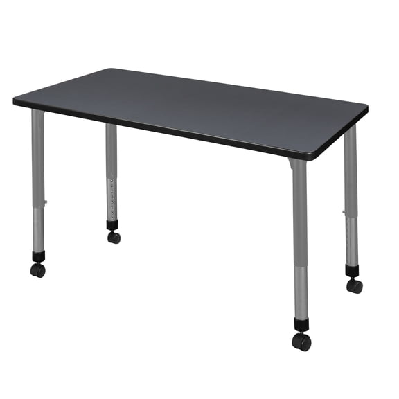 Regency Kee 42 x 24 in. Height Adjustable Mobile Classroom Activity Table- Grey Top & Grey Base