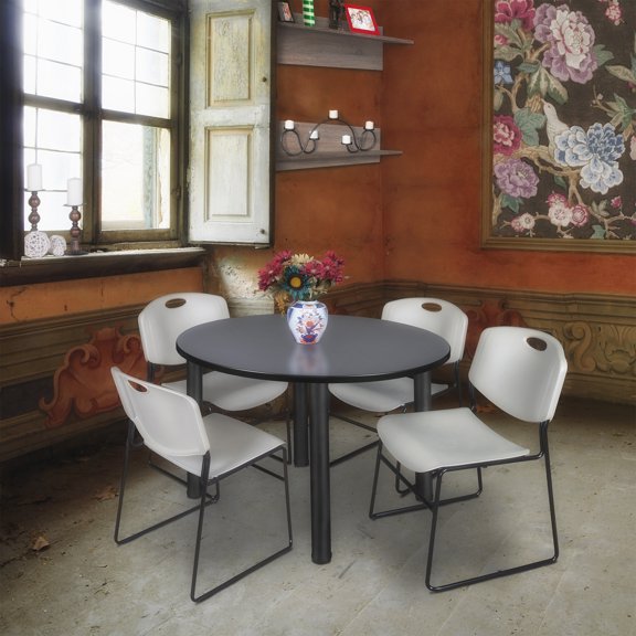 Kee Round Table & Chair Set, Wood, Metal, Polypropylene Top, Grey