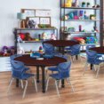 thumbnail image 1 of Regency Kee 48 in. Round Adjustable Classroom Table- Mahogany & 4 Andy 12 in. Stack Chairs- Blue, 1 of 6