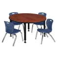 thumbnail image 1 of Regency Kee 48" Round Height Adjustable Classroom Table - Cherry & 4 Andy 12-in Stack Chairs- Navy Blue, 1 of 6