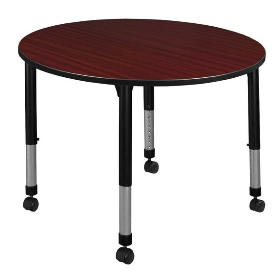 Regency 48 in. Round Height Adjustable Mobile Classroom Activity Table- Mahogany