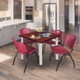 thumbnail image 1 of Kee 48" Square Breakroom Table- Cherry/ Chrome & 4 'M' Stack Chairs- Burgundy, 1 of 8