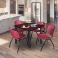 thumbnail image 1 of Kee 48" Square Breakroom Table- Mahogany/ Black & 4 'M' Stack Chairs- Burgundy, 1 of 5