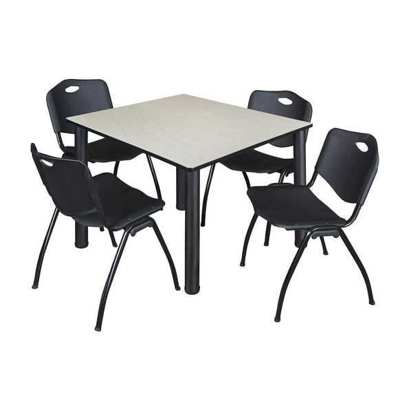 Regency Kee 48 in Square Breakroom Table- Maple Top, Black Legs, 4 M Stack Chairs- Black
