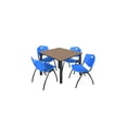 thumbnail image 1 of Regency Kee 48" Square Breakroom Table- Noble Oak/ Black & 4 'M' Stack Chairs- Blue, 1 of 9