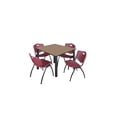 thumbnail image 1 of Regency Kee 48" Square Breakroom Table- Noble Oak/ Black & 4 'M' Stack Chairs- Burgundy, 1 of 9