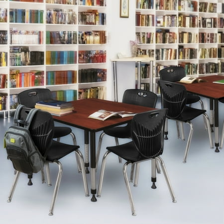 Regency Kee 48 in. Square Adjustable Classroom Table- Cherry & 4 Andy 18 in. Stack Chairs- Black