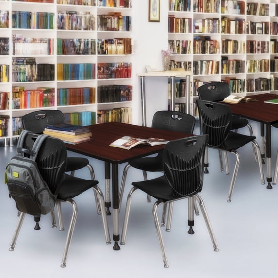 Tables > Height Adjustable > Square Table & Chair Sets, 48 W, 48 L, 23-34 H, Mahogany
