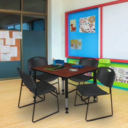 Tables > Height Adjustable > Square Table & Chair Sets, 48 W, 48 L, 23-34 H, Cherry