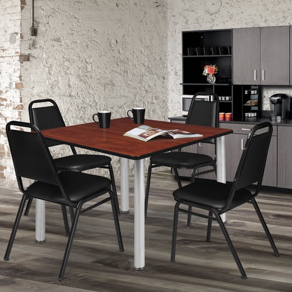 Romig Kee 48 in. Large Square Breakroom Table- Cherry Top, Chrome Legs