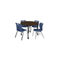thumbnail image 1 of Regency Kee 48 in. Round Mobile Adjustable Classroom Table- Neo Walnut Top, Black Base & 4 Andy 18 in. Blue Stack Chairs, 1 of 8