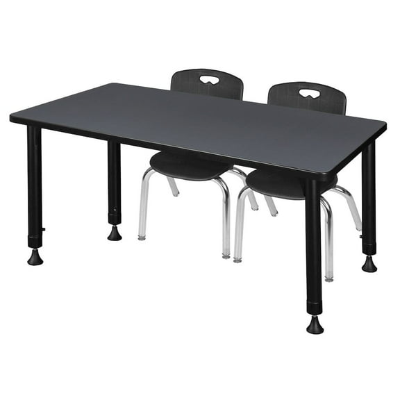 Regency 48 x 24 in. Adjustable Classroom Table- Grey & 2 Andy 12 in. Stack Chairs- Black