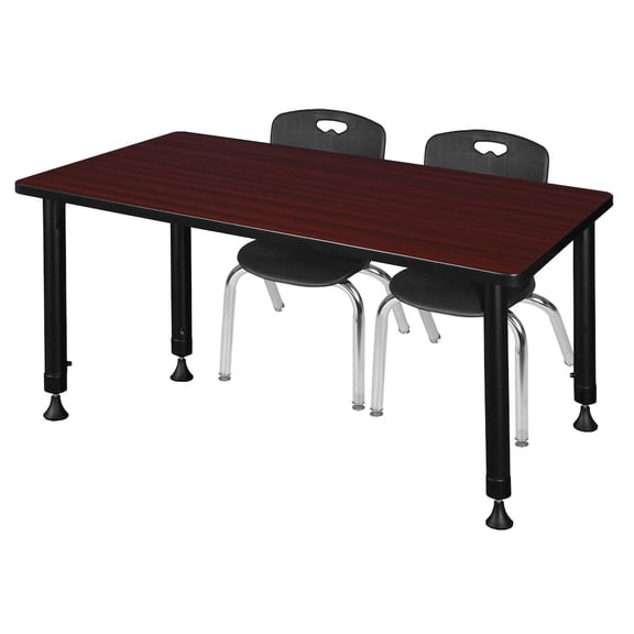 Regency 48x24 Adjustable Classroom Table- Mahogany & 2 Andy 12 Stack Chairs- Black