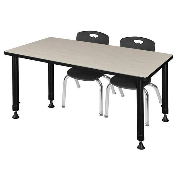 Regency 48x24 in. Adjustable Classroom Table- Maple & 2 Andy 12 in. Stack Chairs- Black