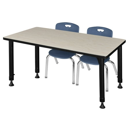 Regency Kee 48" x 24" Height Adjustable Classroom Table - Maple & 2 Andy 12-in Stack Chairs- Navy Blue