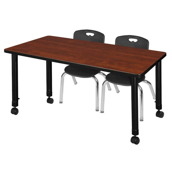 Regency 48x24 Mobile Adjustable Classroom Table- Cherry & 2 Andy 12 Stack Chairs- Black
