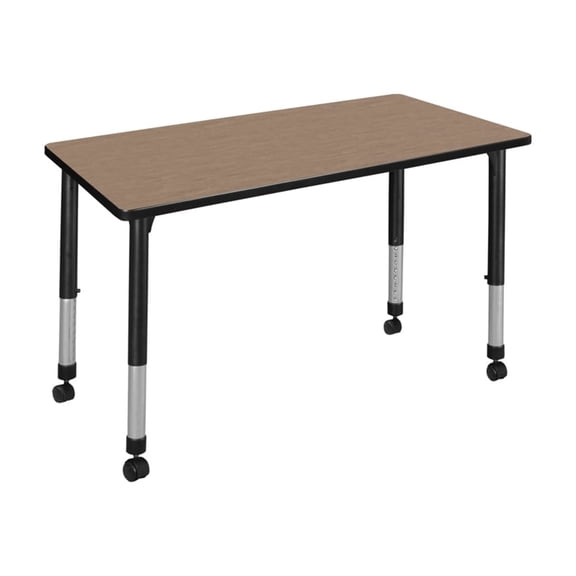 Regency Kee 48 x 24 in. Height Adjustable Mobile Classroom Activity Table- Noble Oak Top & Black Base