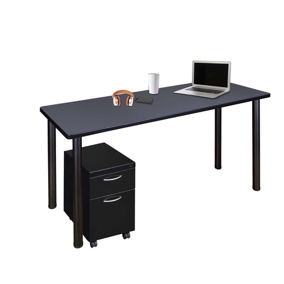 Regency Kee 48 x 24 in. Mobile Desk with Storage- Grey Top, Black Legs