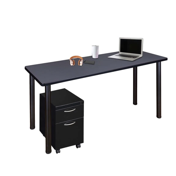 Regency Kee 48 x 24 in. Mobile Desk with Storage- Grey Top, Black Legs