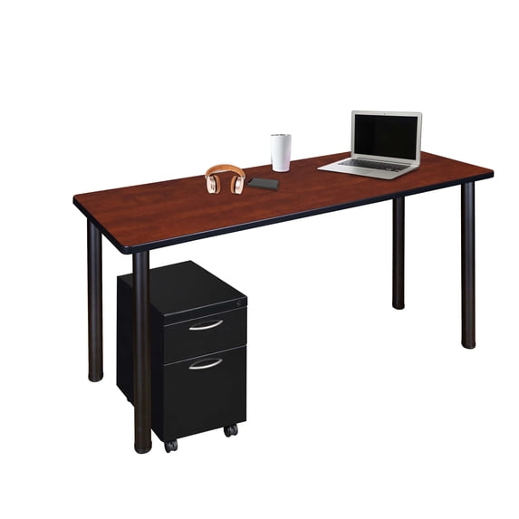 Regency Kee 48 x 24 in. Mobile Desk with Storage- Cherry Top, Black Legs