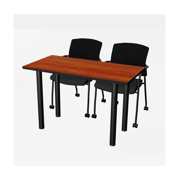 Regency Kee 48 x 24 in. Training Table- CherryTop, Black Legs & 2 Knight Mesh Chairs