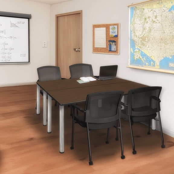 Regency Kee 48 x 24 in. Training Table- Neo Walnut Top, Chrome Legs & 2 Knight Mesh Chairs
