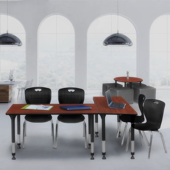 Regency Kee 48 x 30 in. Adjustable Classroom Table- Cherry & 2 Andy 18 in. Stack Chairs- Black