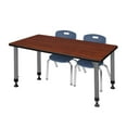 thumbnail image 1 of Regency Kee 48 x 30 in. Adjustable Classroom Table- Cherry & 2 Andy 12 in. Stack Chairs- Blue & Grey Base, 1 of 7
