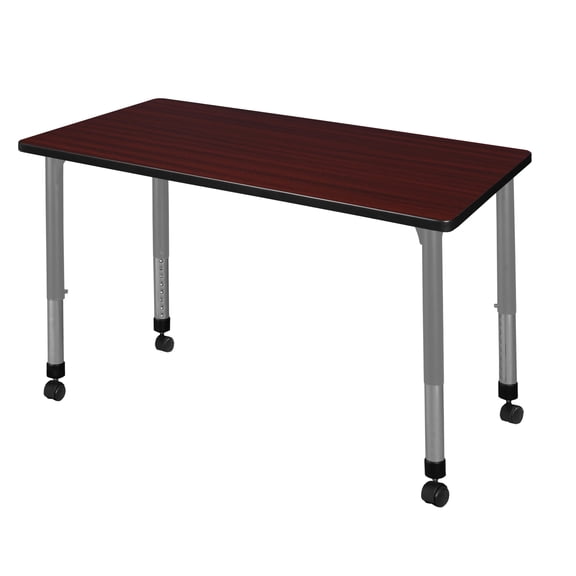 Regency Kee 48 x 30 in. Height Adjustable Mobile Classroom Activity Table- Mahogany & Grey Base