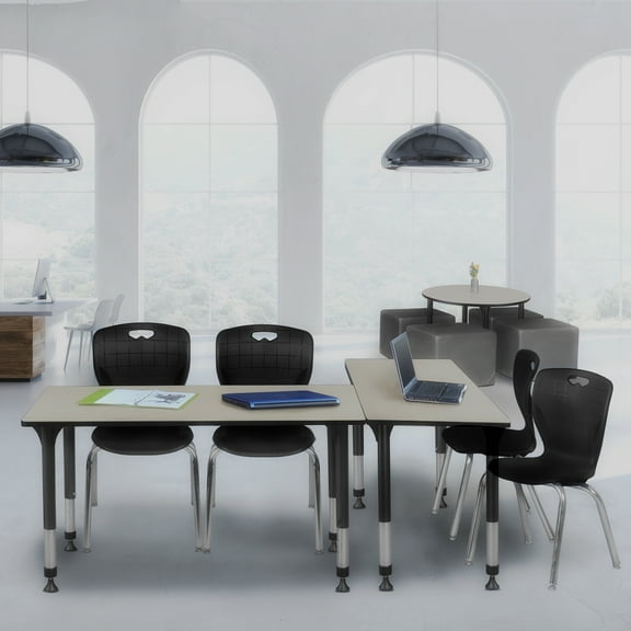 Regency Kee 60" x 24" Height Adjustable Classroom Table - Maple & 2 Andy 18-in Stack Chairs- Black