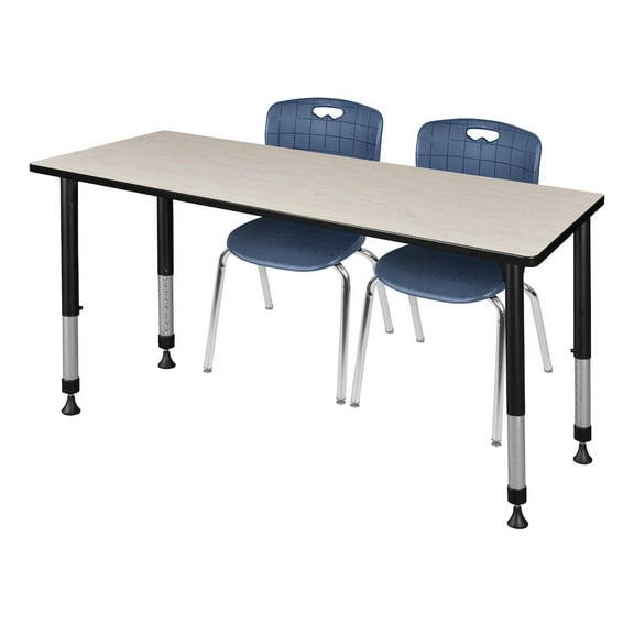 Regency 60 x 24 in. Adjustable Classroom Table- Maple & 2 Andy 18 in. Stack Chairs- Blue
