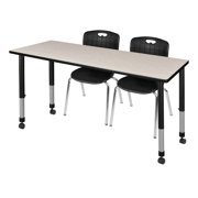 Regency Kee 60" x 24" Height Adjustable Mobile Classroom Table - Maple & 2 Andy 18-in Stack Chairs- Black