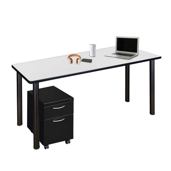 Regency Kee 60 x 24 in. Mobile Desk with Storage- White Top, Black Legs