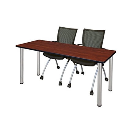 Regency 60" x 24" Kee Training Table- Cherry/ Chrome & 2 Apprentice Chairs- Black