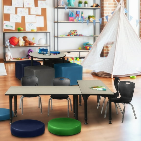 Regency Kee 60 x 30 in. Adjustable Classroom Table- Maple & 2 Andy 12 in. Stack Chairs- Black