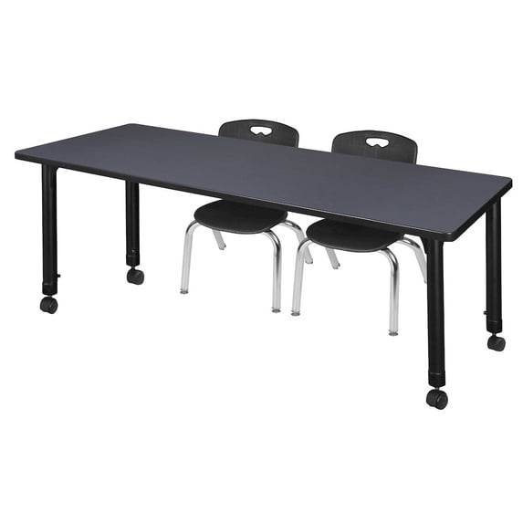 Regency 66x24 Mobile Adjustable Classroom Table- Grey & 2 Andy 12 Stack Chairs- Black
